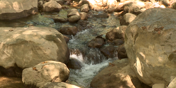 Un riachuelo que fluye entre las rocas